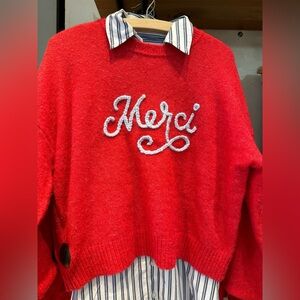 ❤️Sundry❤️ Red Merci Crew Neck Sweater. Size S